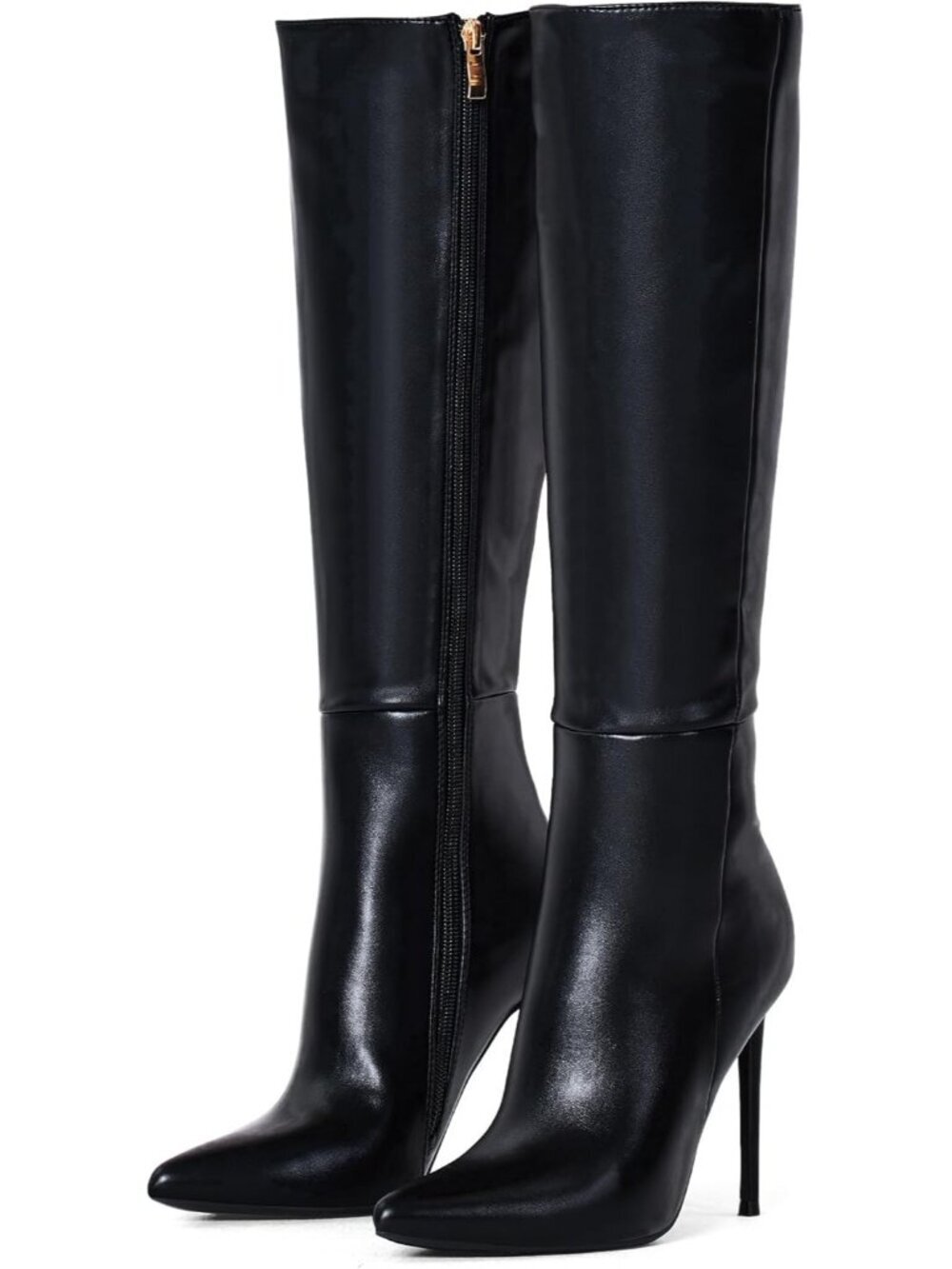 Women's 4 inch Knee High Long Boots Stiletto Pointed Toe Heeled Boot Brave Black